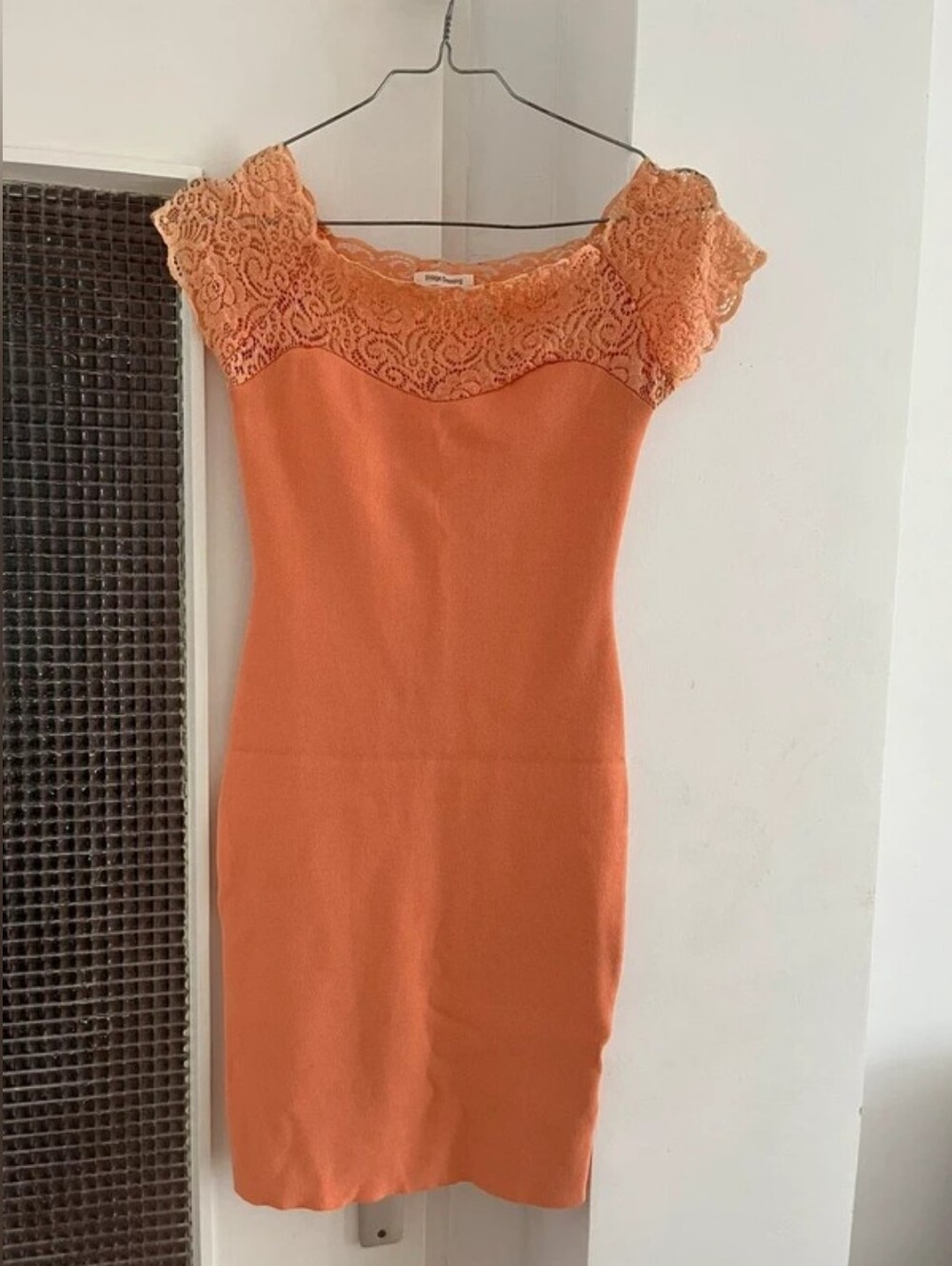 Vintage Orange Lace-Trim Midi Dress